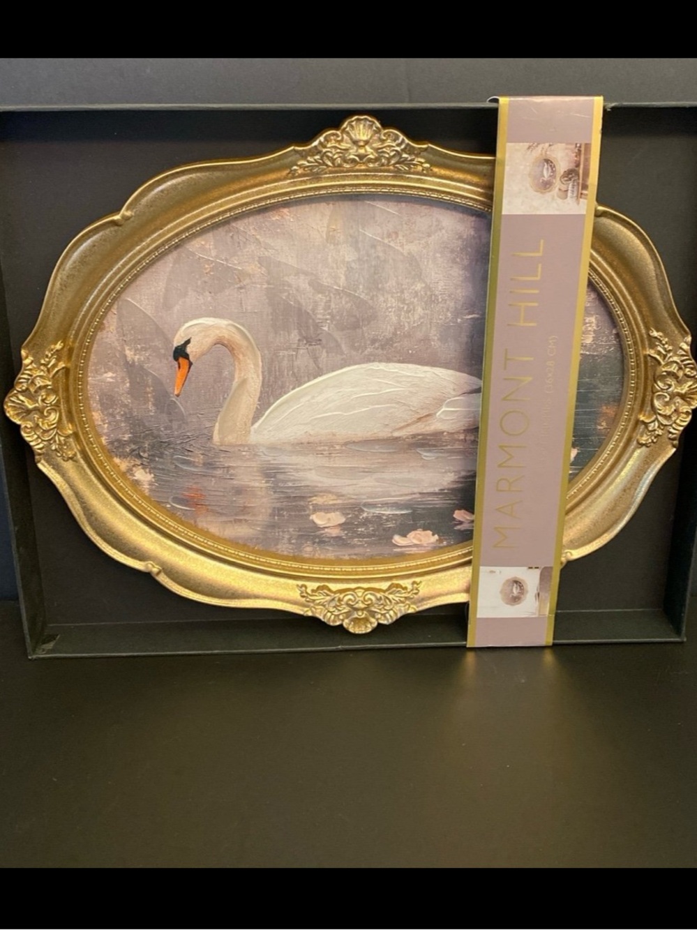 Viral Marmont Hill Swan Gold Framed Wall Art Painting 11in x 14in